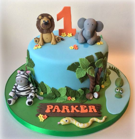 31 Two Wild Birthday Cake Ideas : Gold Leopard Print Safari-Themed Cake